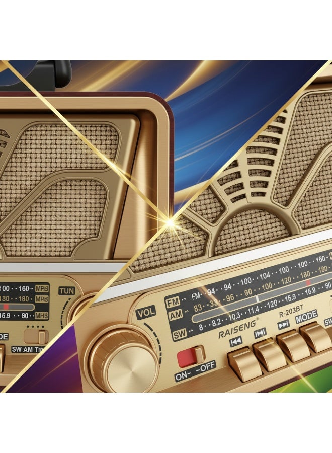 راديو متعدد الموجات FM/AM/SW - مشغل USB/TF/BT ومكبر صوت Hi-Fi - بطارية قابلة لإعادة الشحن وضوء كشاف - موديل R-7133BT - Image 5